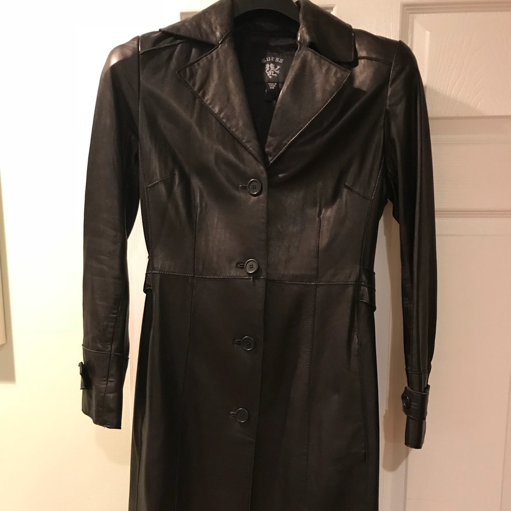Comfortable 4 button Guess leather coat