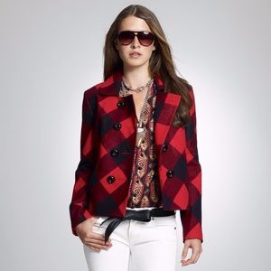 Jones New York Jacket Red Black Plaid Checkered