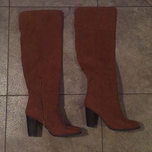 Knee high brown suede boots