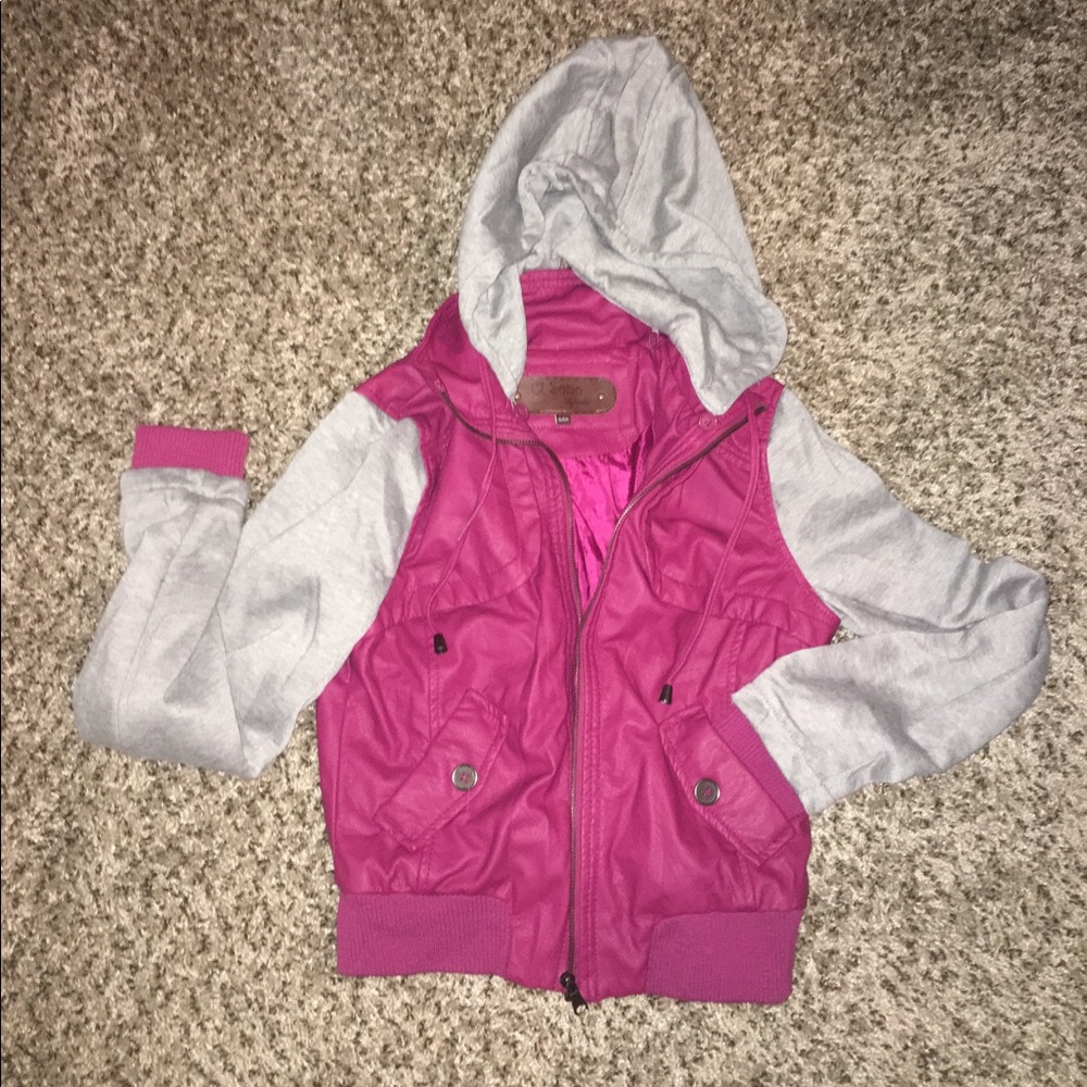 Size small pink leather and sweatshirt jacket