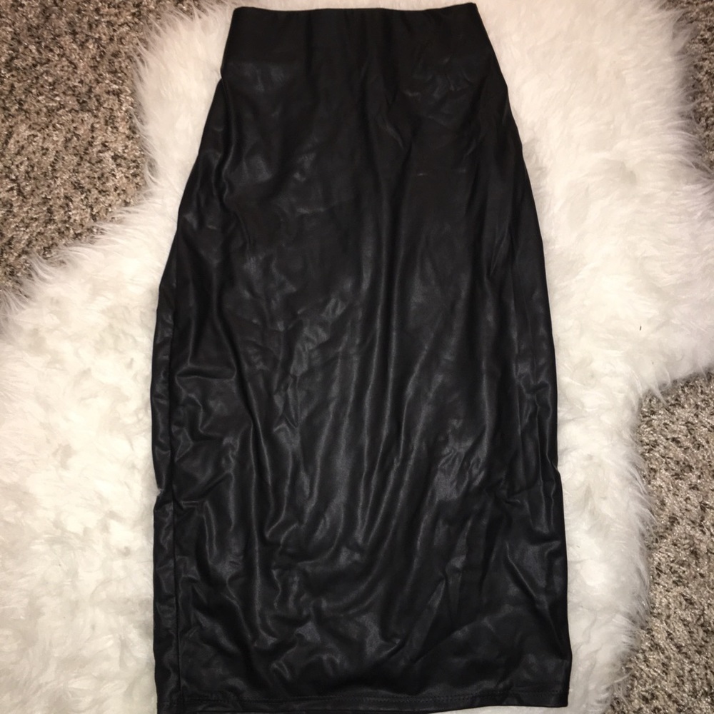 Pleather midi bodycon skirt