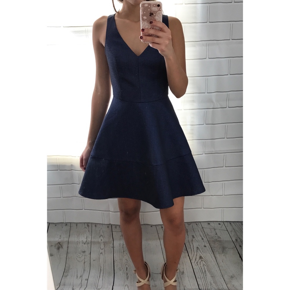 Textured V Neck Skater Dress