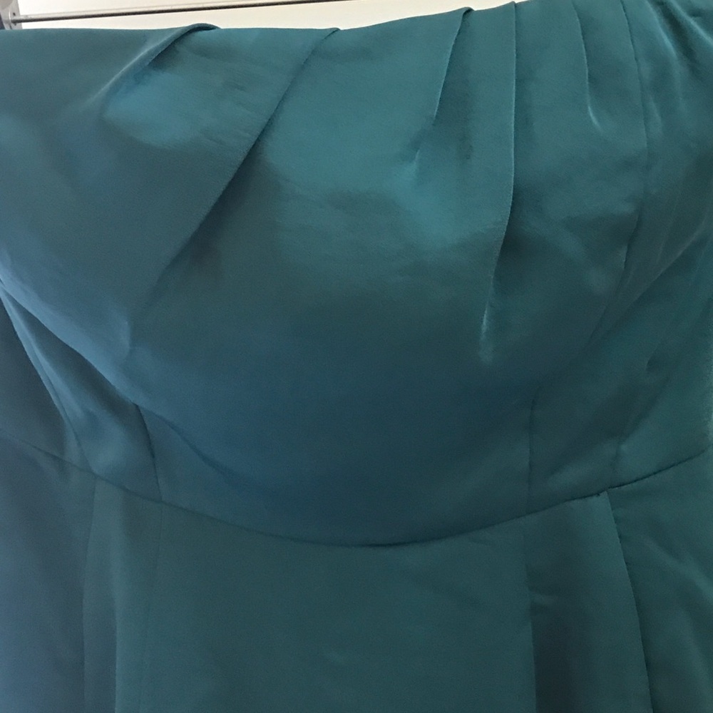 Strapless emerald green silk dress