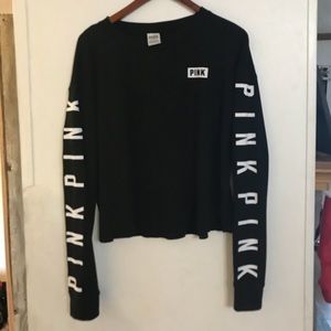 Pink cropped waffle Lsleeve tee