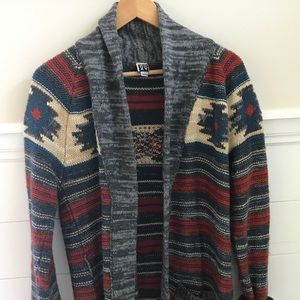 Foxy Aztec pattern cardigan with waist tie