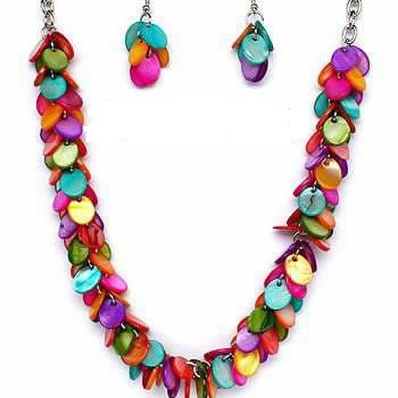 7066 Multi Colored Necklace with Earrings - Picture 1 of 1