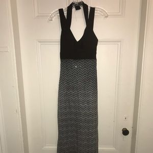Betsy & Adam Lace Halter Dress- black/blue shimmer
