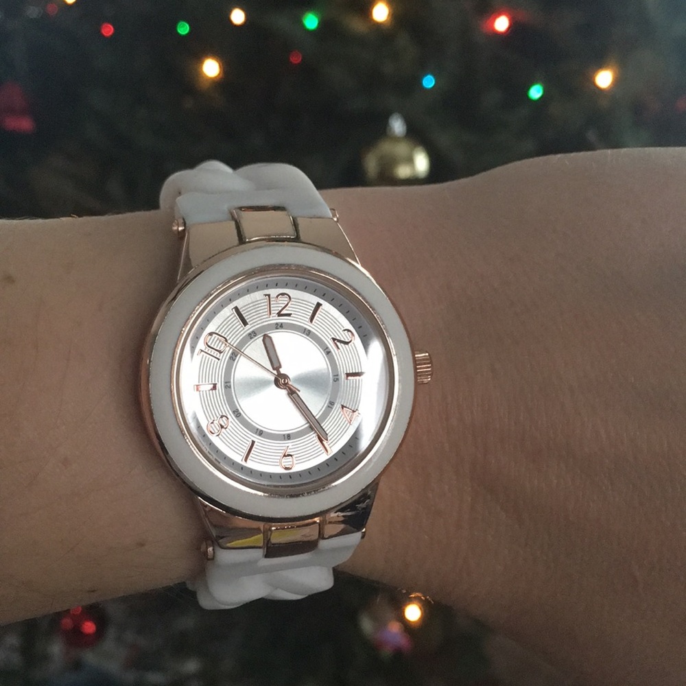 Gold and white watch