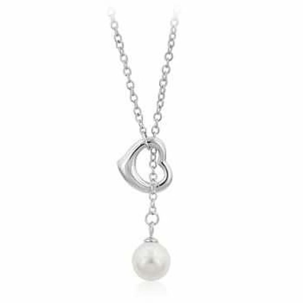 7077 Silver Hollow Heart with Pearl Drop Necklace
