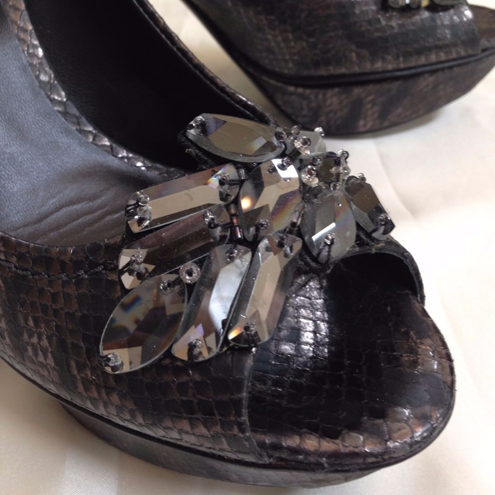 Vera Wang Lavender Snakeskin Embellished Platforms