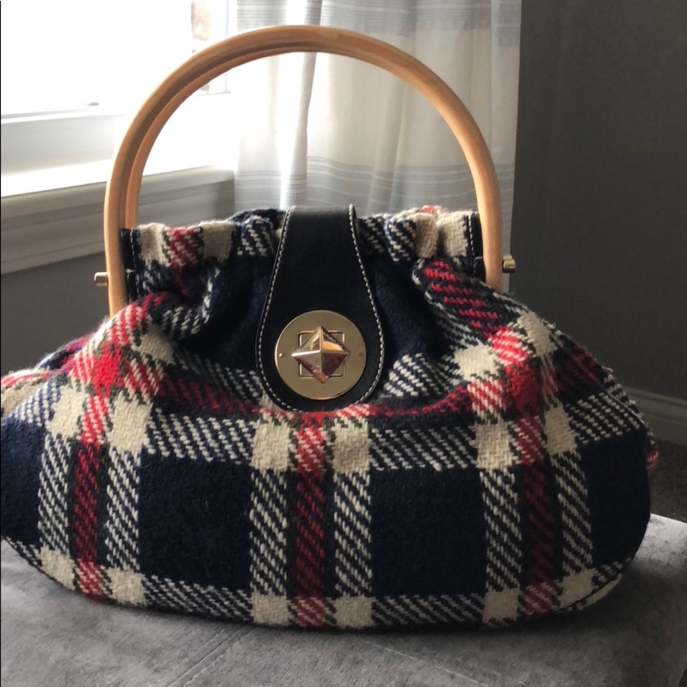 Kate Spade winter wool tote with bamboo handles