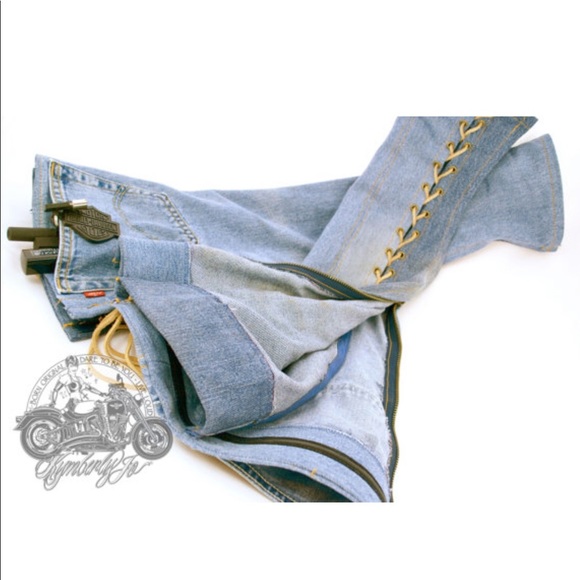 NWOT Over the Knee Lace Up Denim Boots/Chaps.