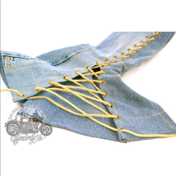 NWOT Over the Knee Lace Up Denim Boots/Chaps.
