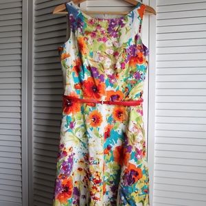 EVAN PICONE FLORAL BELTED DRESS