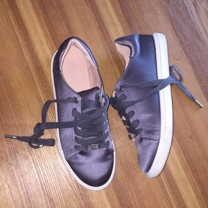 Blue satin tennis shoes