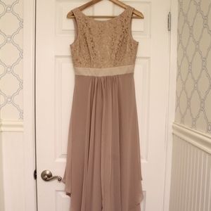 ELIZA J LACE AND CHIFFON MAXI BLUSH GOWN