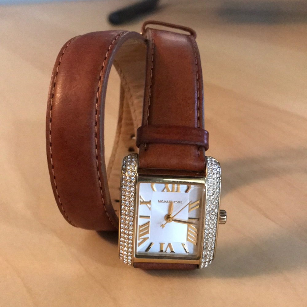 Michael kors leather & gold wrap watch