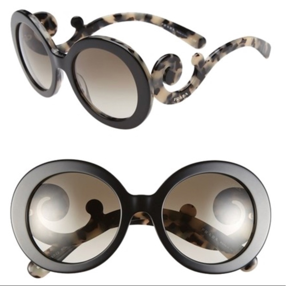 New Prada BAROQUE ROUND OVERSIZED SUNGLASSES SPR