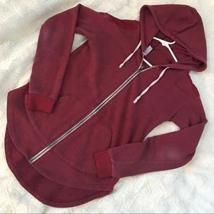 Burgandy  Zippered Hoodie Sweater