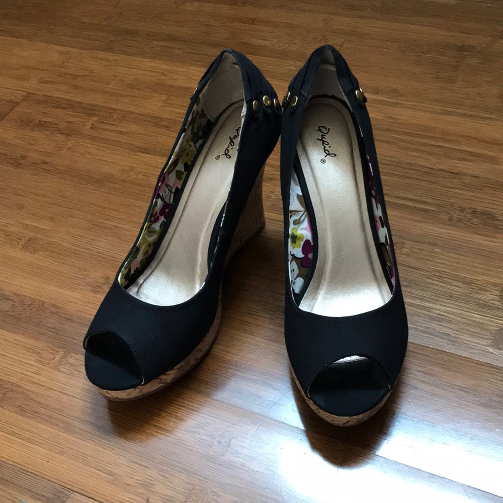 Black peep toe wedges