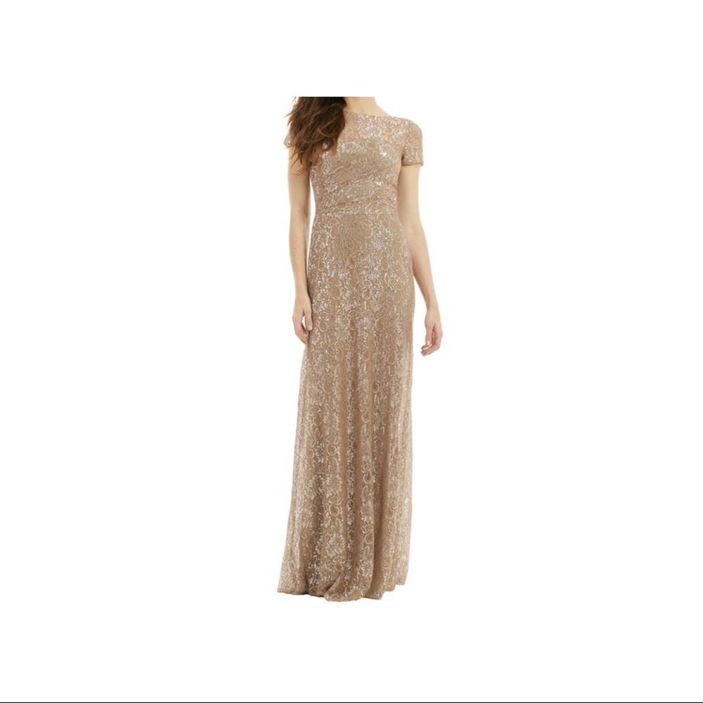 David Meister embroider lurex gown.