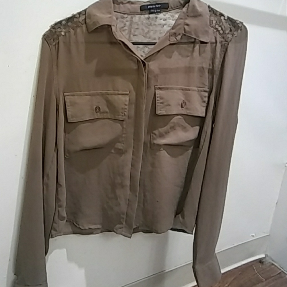 Tan/Brown dress shirt w/sequin