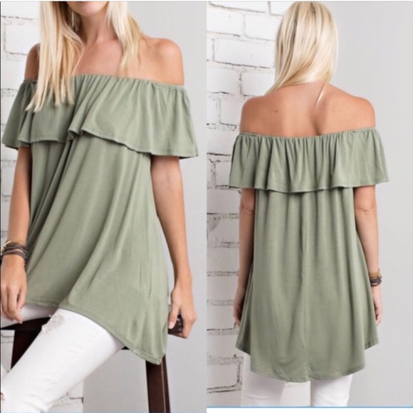Tops - Olive Cold Shoulder Top