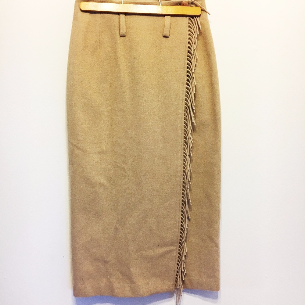 Vintage | Light Brown Wrap Skirt with Fringe