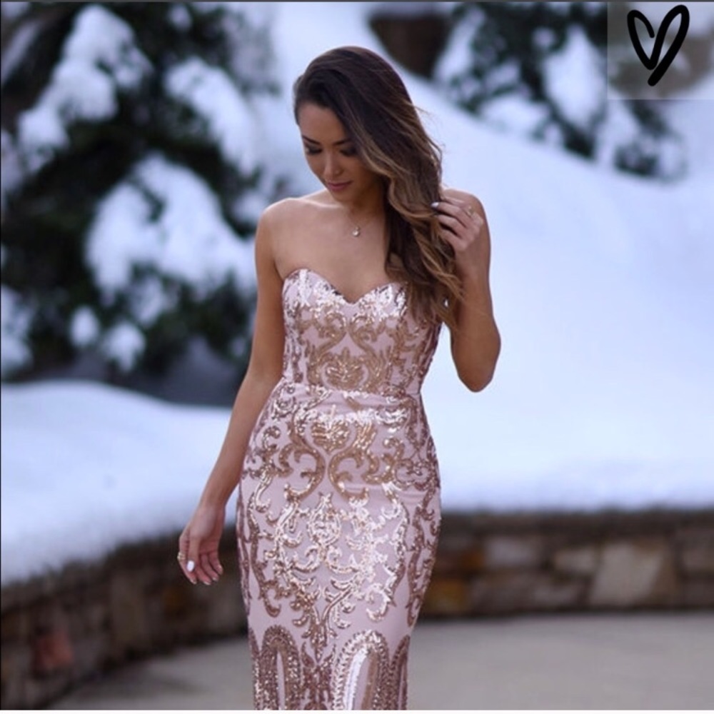BARIANO REBECCA ROSE GOLD STRAPLESS dress