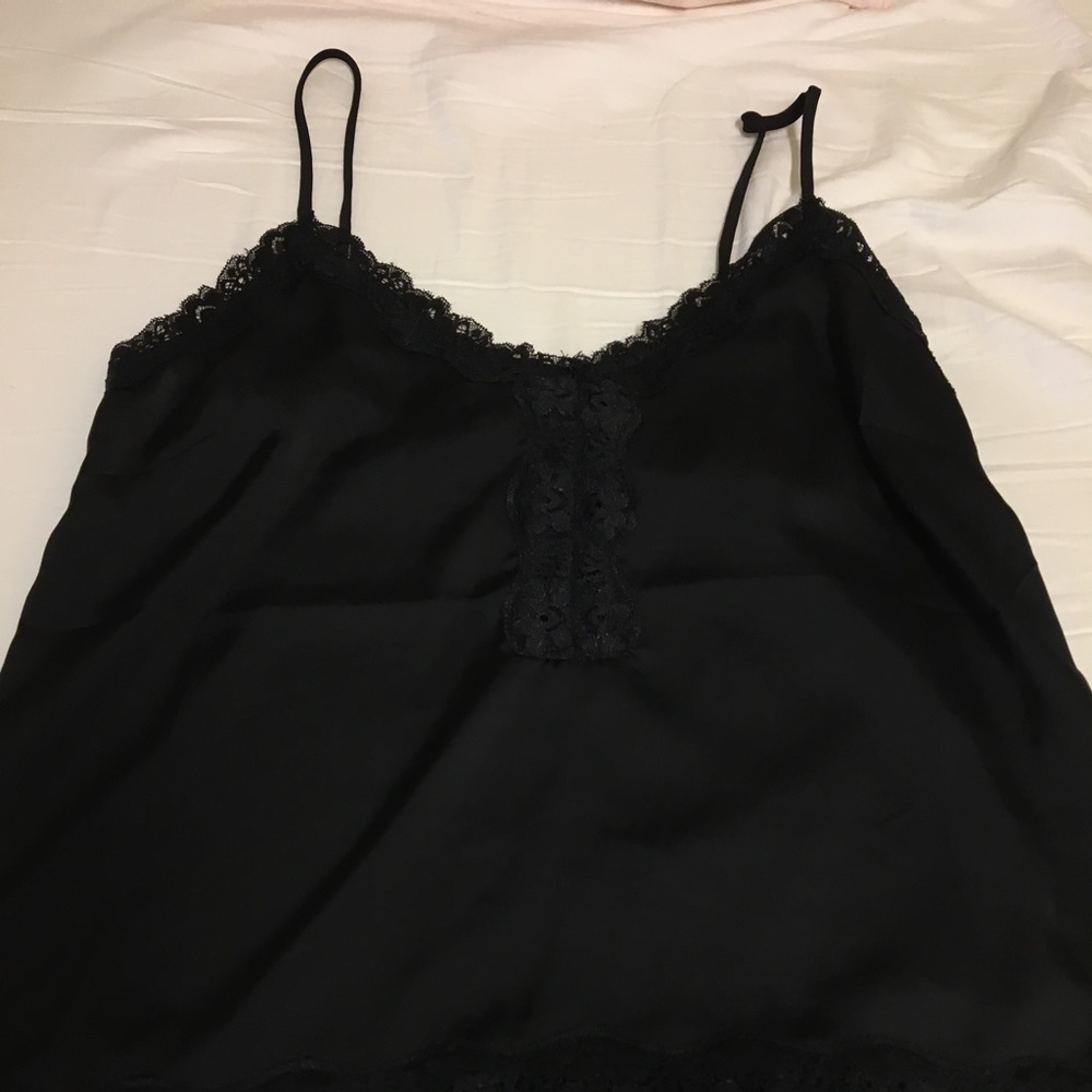 Black Lace Edged Silk Tank top