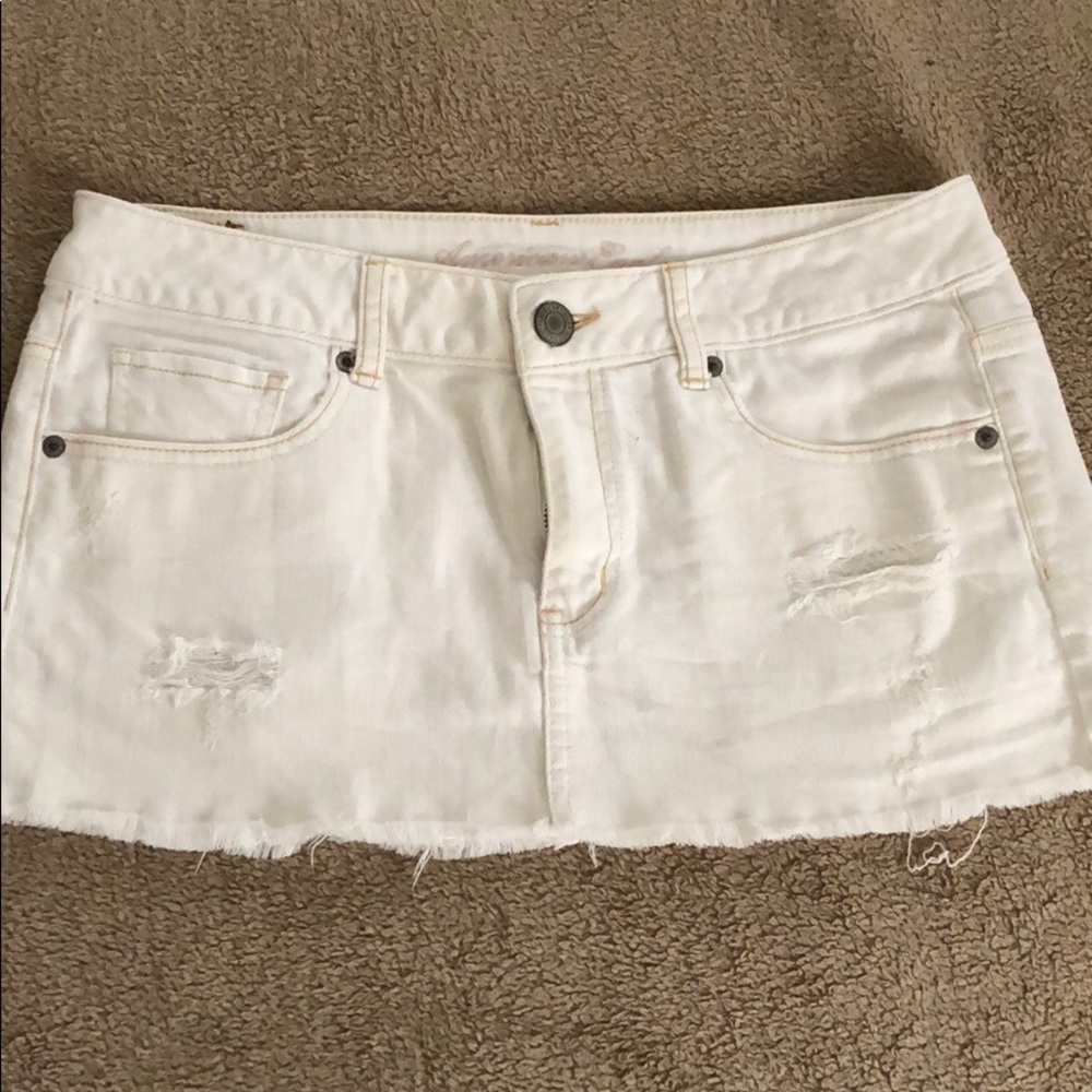 AEO white denim mini skirt