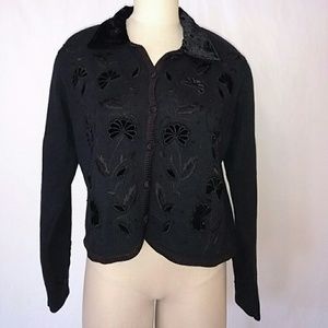 Black embroidered beaded cardigan sweater. Sz M