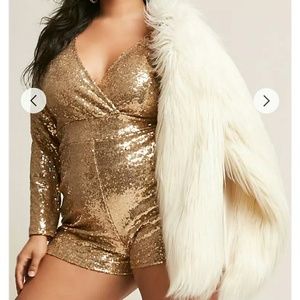 Plus size sequin romper gold