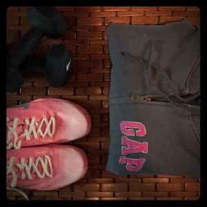 Gap logo zip front hoodie, blue, pink logo, large