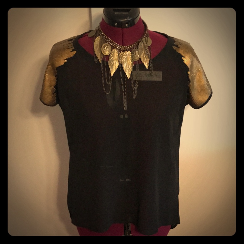 Sheer Sequins Blouse & Necklace
