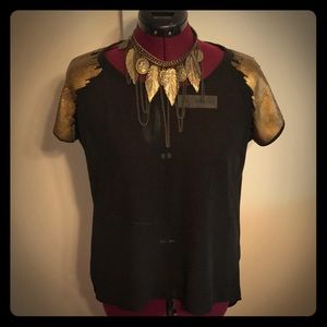 Sheer Sequins Blouse & Necklace