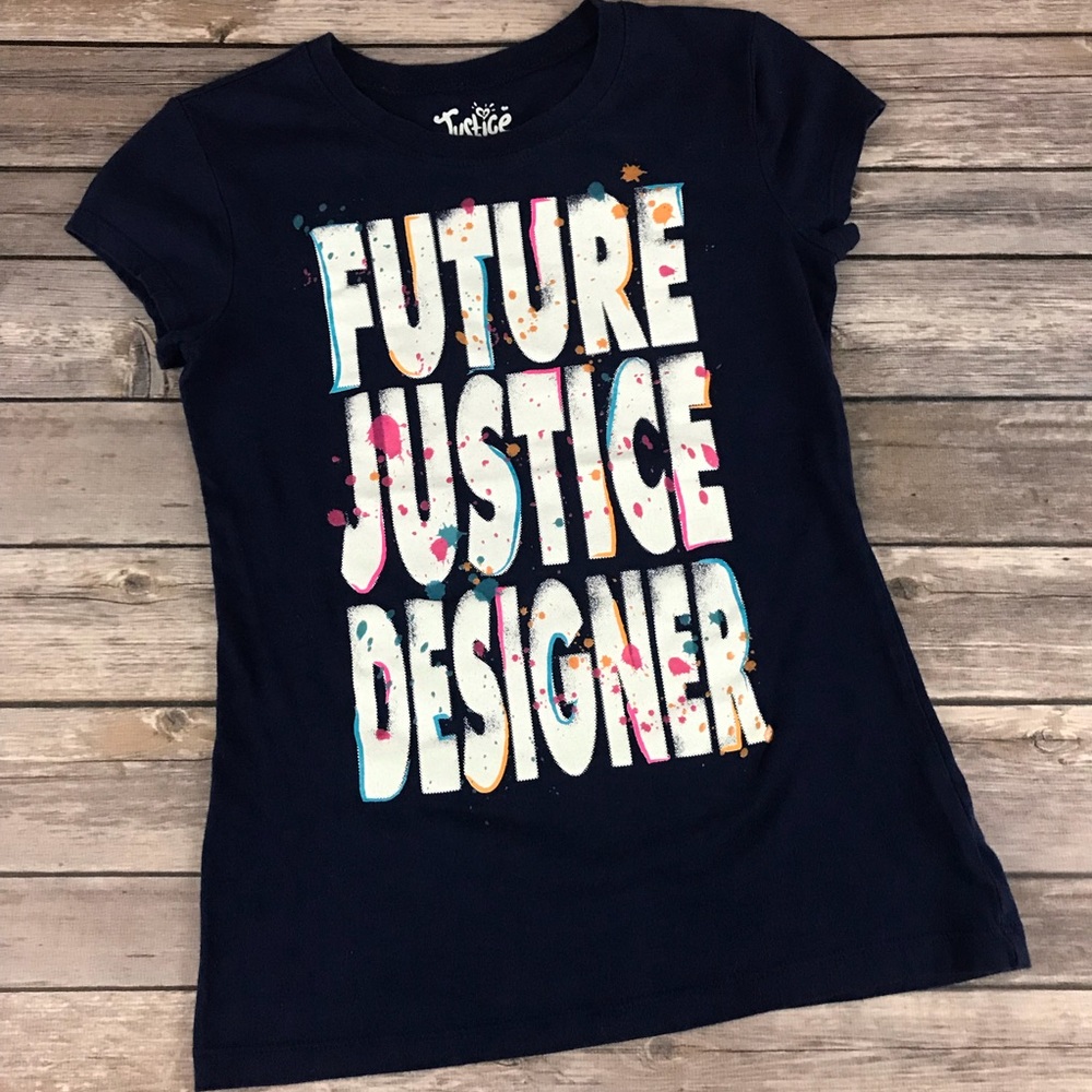 Justice Blue Graphic Tee size 8