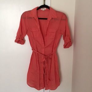 Coral button down tunic