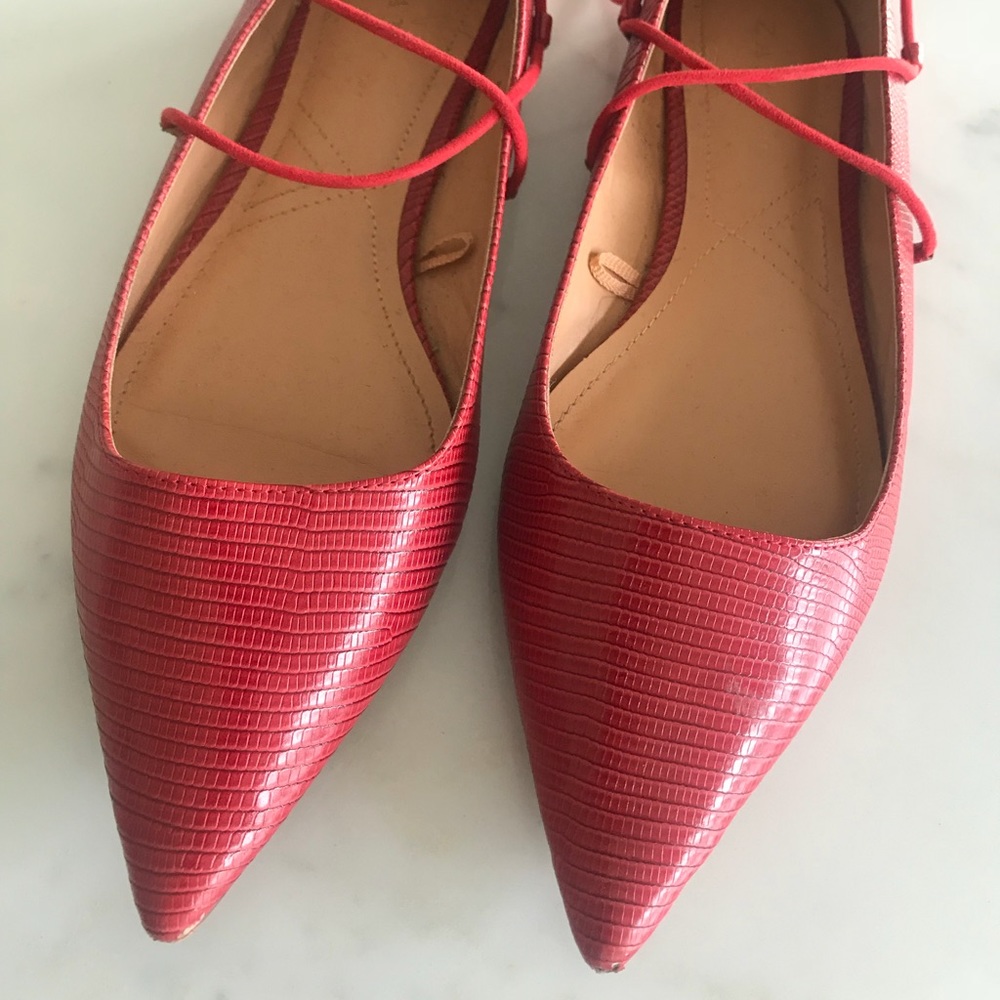 Red tie up flats
