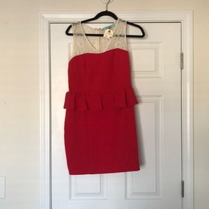 Red dress with see through lace back.