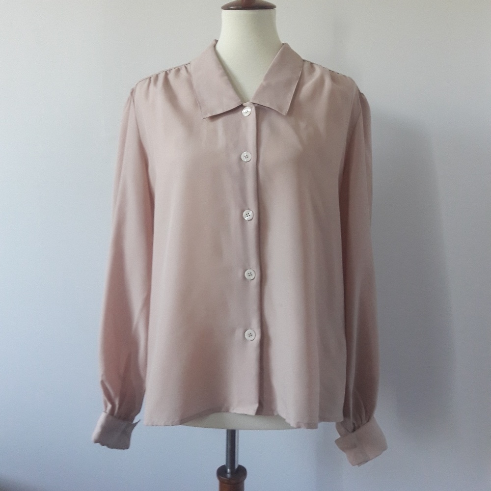 Beige Vintage Button Up Blouse