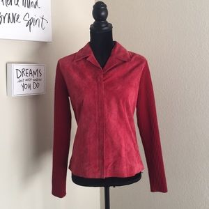Red Suede and Knit Zip Up Jacket Clothes by Revue