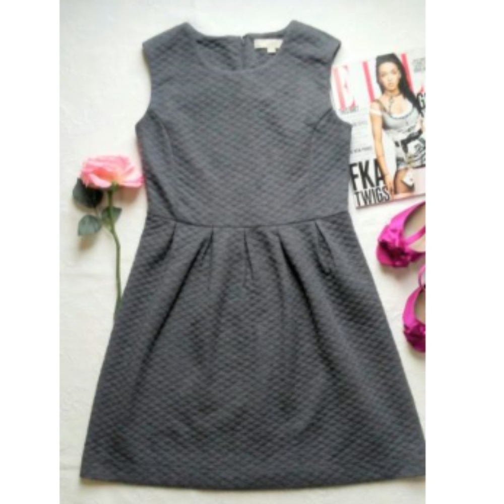 Ann Taylor Loft Grey Quilted Pattern Skater Dress