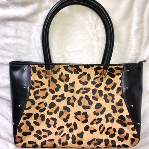 Ralph Lauren leopard studded calf hair tote.