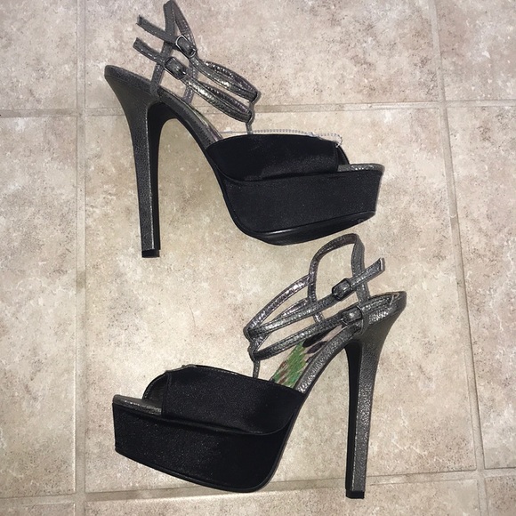 New 2 LIPS TOO Peep Toe Satin Platform Shoes Sz 9 - Picture 3 of 6