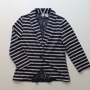 Striped Blue and White Blazer with Lace Back Panel