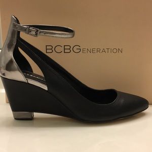 BCBGeneration Black/Pewter Wedge Heels
