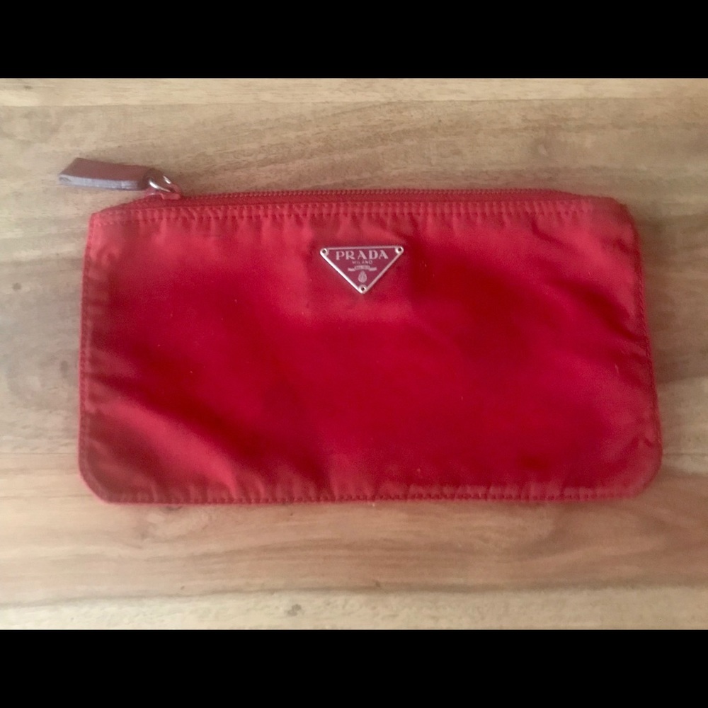Red Prada Canvas Rectangle Cosmetic Bag