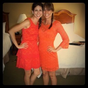 Orange lace stretch long sleeve dress