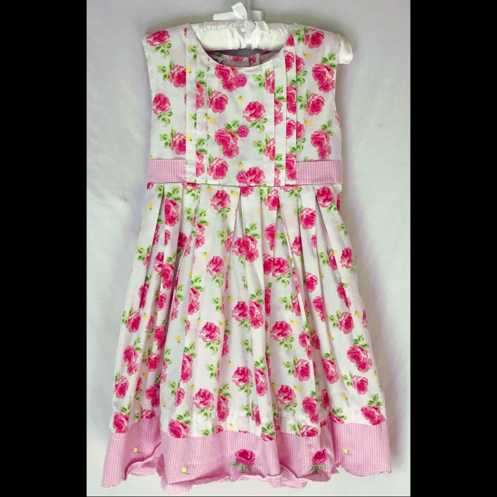 Girls white tea dress with pink roses sleeveless